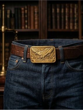 Y2K Patriotic American Eagle Freedom Is Not Free-God Bless The USA Belt Buckle